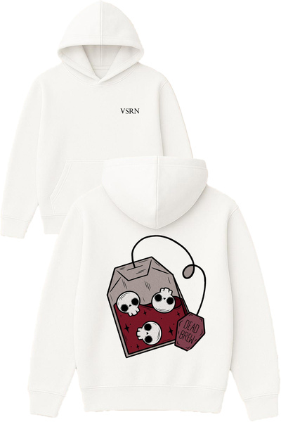 VSRN سويت شيرت ديد برو ديزاين مطبوع قصة فضفاضة أبيض بغطاء رأس