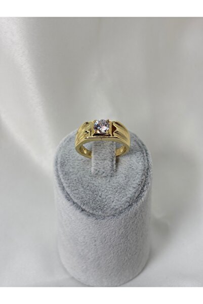 Uzak Işıklar خاتم فولاذي سميك بحجر واحد ذهبي قابل للتعديل