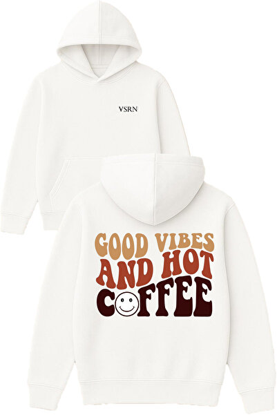 VSRN Coffee Good vibes Design imprimat Hanorac alb supradimensionat cu glugă