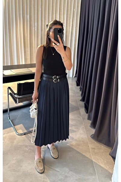 ALVOR Double Belted Pleated Slit Skirt