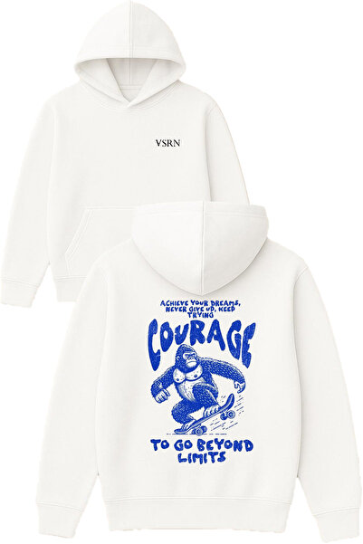 VSRN تصميم كوراج مطبوع قصة فضفاضة سويت شيرت أبيض بغطاء رأس