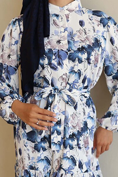 Hiccup Bdart Buttoned and Belted Detail Crew Neck Maxi Dress