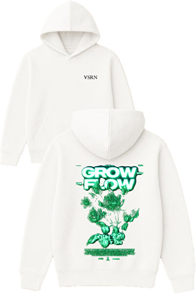 VSRN Grow flow Design Бял овърсайз суитшърт с качулка с принт