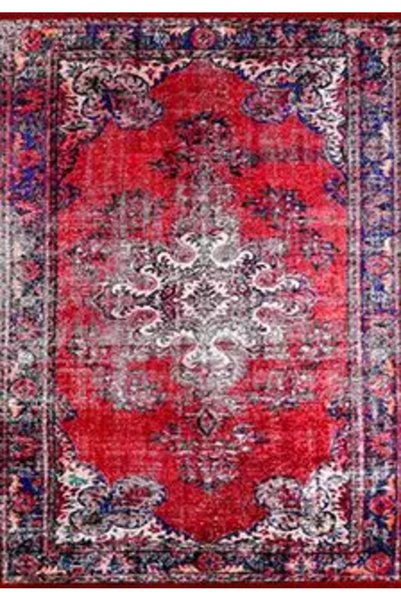 aren.HALI Sovvieco Klasik Göbekli Kırmızı Polyester ve Pamuklu Kaydırmaz Tabanlı Dijital Baskı Halı