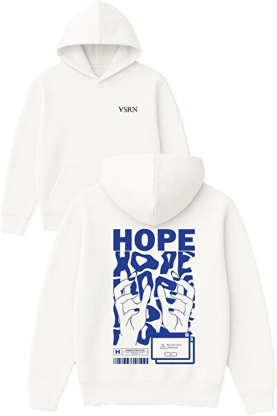 VSRN Hanorac alb supradimensionat cu glugă, cu imprimeu Blue Hope Hope Design