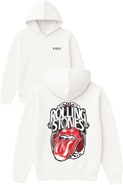 VSRN رولينج ديزاين مطبوع قصة فضفاضة سويت شيرت أبيض بغطاء رأس