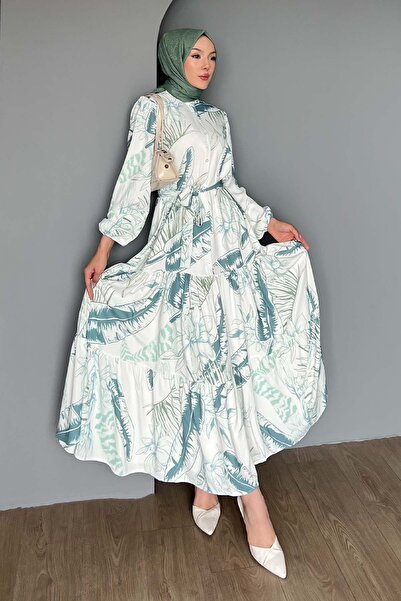 Hiccup Bdart Buttoned and Belted Detail Crew Neck Maxi Dress