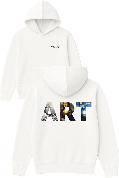VSRN سويت شيرت أبيض كبير الحجم مطبوع بتصميم فني