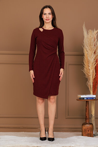 NILO DESGIN Burgundy Stylish Collar Detailed Dress