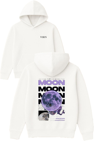 VSRN Hanorac alb supradimensionat cu glugă, cu imprimeu Moon moon Design