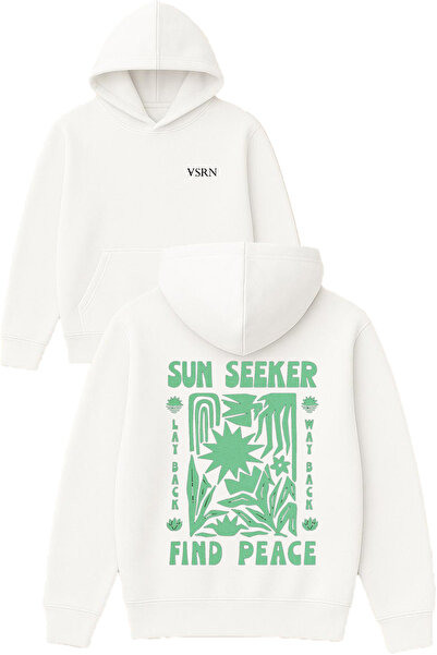 VSRN Hanorac alb supradimensionat cu glugă, cu imprimeu design „Sun Seeker Fi...