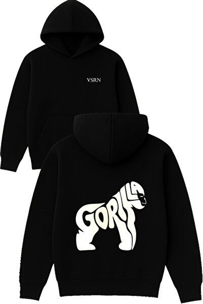VSRN Φούτερ με στάμπα Gorilla Design, μεγάλου μεγέθους, μαύρο, με κουκούλα