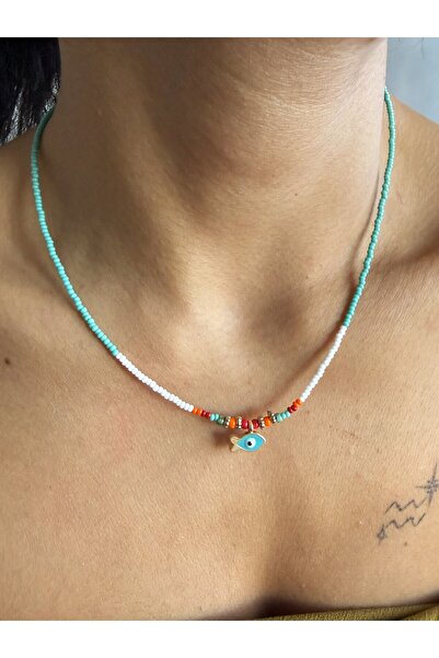 dela otantik Turquoise Beaded Evil Eye Bead Women's Necklace – Minimal Authen...