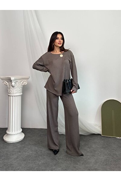 manana fashion Special Design Wrinkled Fabric Buckle Cardigan Pants Set