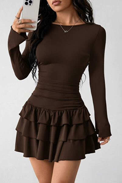 ecemore Μίνι φόρεμα με μακρυμάνικο φόρεμα με βολάν E9107