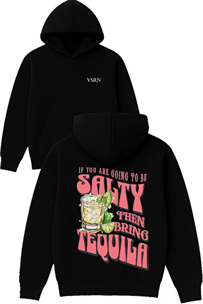 VSRN إذا كنت ترتدي سويت شيرت تاساريم مطبوع قصة فضفاضة أسود بغطاء رأس