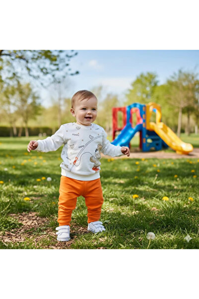 Poppy Boy's Teddy Bear Printed Bottom and Top Two-Piece Casual Set