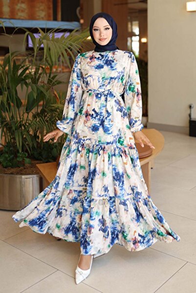 Hiccup Bdart Buttoned and Belted Detail Crew Neck Maxi Dress