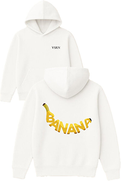 VSRN Hanorac alb supradimensionat cu glugă, cu imprimeu Banana Design