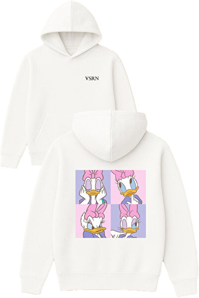 VSRN Hanorac alb supradimensionat cu glugă, cu imprimeu Sweet Duck Design