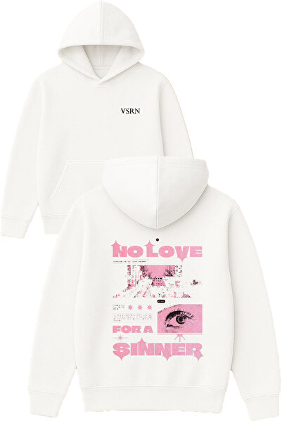 VSRN No love scnner Σχεδιασμός με στάμπα Oversize Λευκό Φούτερ με Κουκούλα