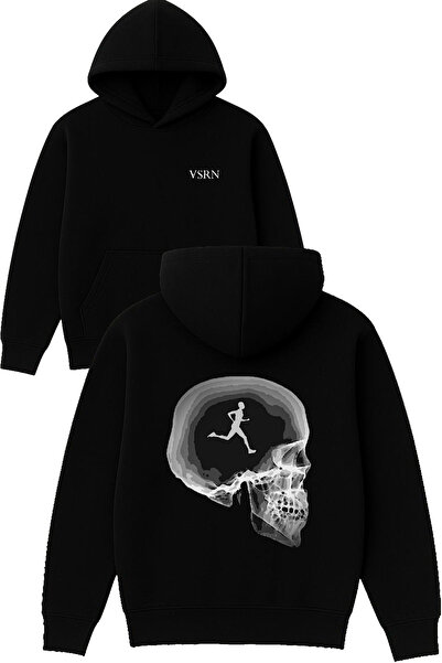VSRN تصميم رانر كوروكافا مطبوع قصة فضفاضة سويت شيرت أسود بغطاء رأس