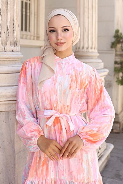 Hiccup BDART Düğmeli ve Kuşak Detaylı Bisiklet Yaka Maxi Elbise