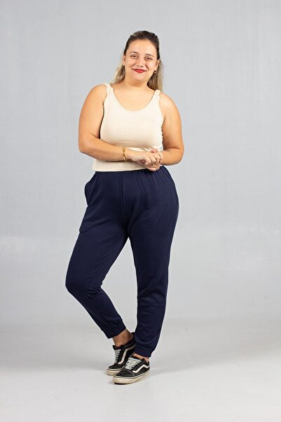 Truva XXL 3 Thread Combed Cotton Navy Blue Sweatpants Plus Size |   Relaxed Fit Without Padding