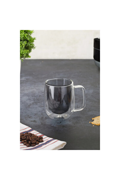 KTT Double Wall Glass Mug Gray Color Stylish Designed Functional Product