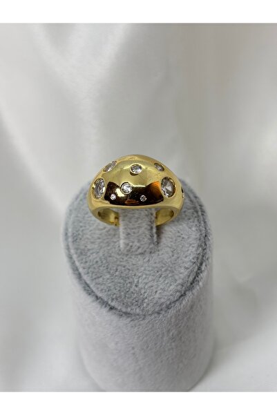 Uzak Işıklar خاتم فولاذي مرصع بحجر الزركون، موديل واسع، ذهبي اللون