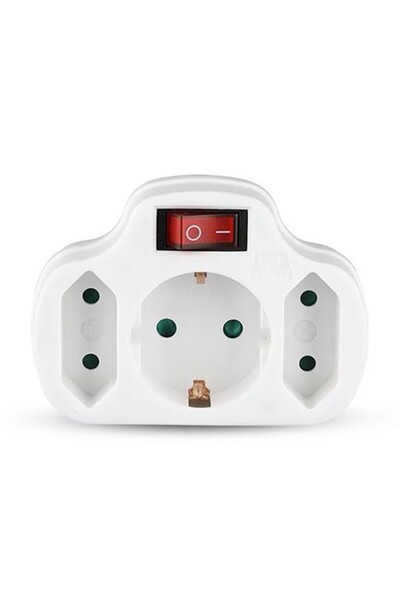 V-TAC Adaptor de alimentare cu 3 prize și întrerupător, 16A, 3500W, Alb