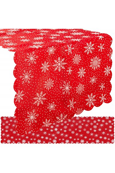 zola Decorative holiday tablecloth, Zola®, red with snowflakes, 180 x 35 cm