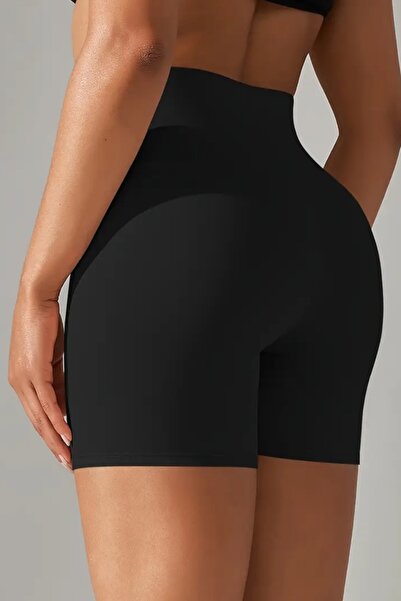 Nilmay mayo Kadın Siyah Yüksek Bel Günlük Toparlayıcı Spor Şort