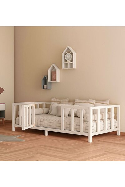 Handmade Kapılı Unisex Montessori Bebek Ve Çocuk Karyolası Doğal Ahşap Yatak, renkli çocuk karyolası