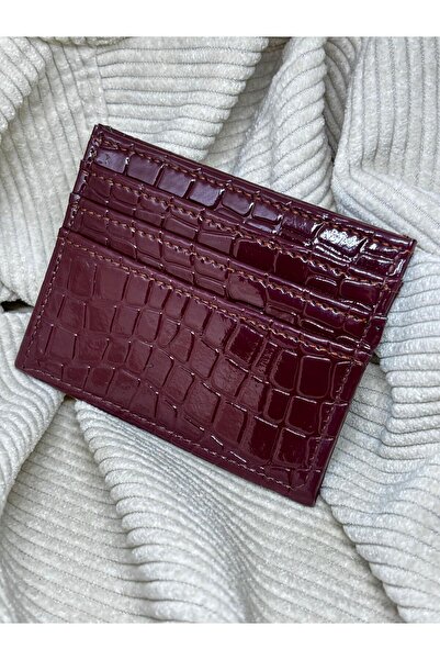 bijoux uniques Burgundy Shiny Leather Women's Card Holder Wallet