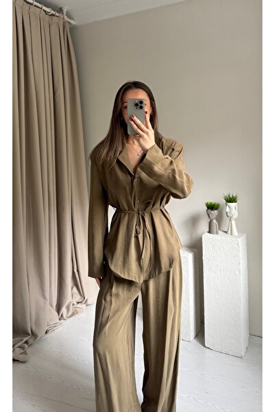 ForOus Modal Fabric Belt-Attached Shirt and Pants Set