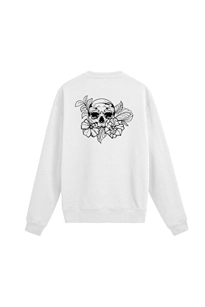 Colermi Back Printed Floral Skull Design Sweatshirt