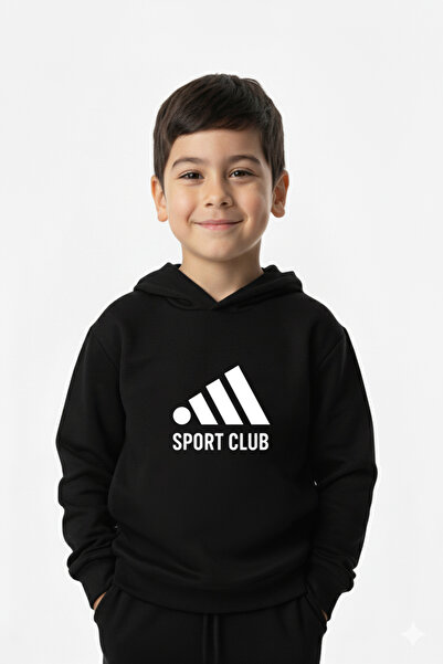 Let's Wear Sport club Printed premium kids' hooded premium compact sweatshirt tracksuit set with pockets and drawstring