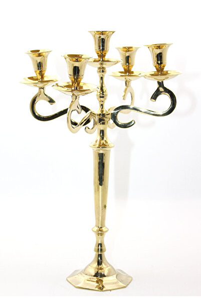 KTT Pirinç 5'li Şamdan Şık Tasarımlı Fonksiyonel Ürün