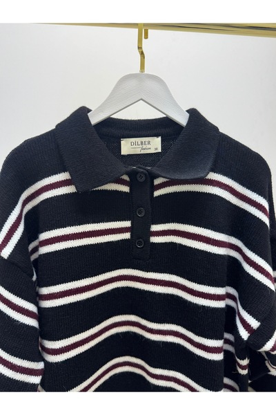 dilber fashion Striped Buttoned Cotton Soft Textured Knitwear Sweater