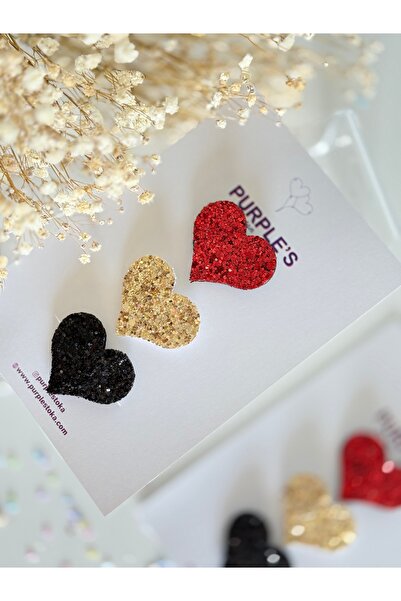 PURPLE'S BİR TUTAM MUTLULUK 3-Piece Glitter Heart Baby Hair Clip for Little Hair / Hairless Baby Hair Clip