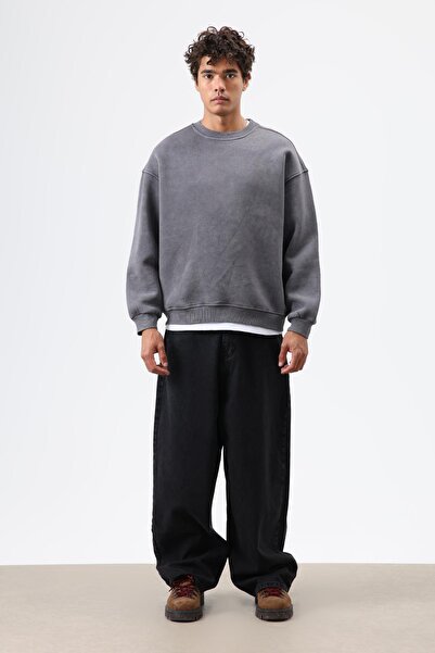 VAMOSCLO Basic Oversized Washable Sweatshirt Smoked