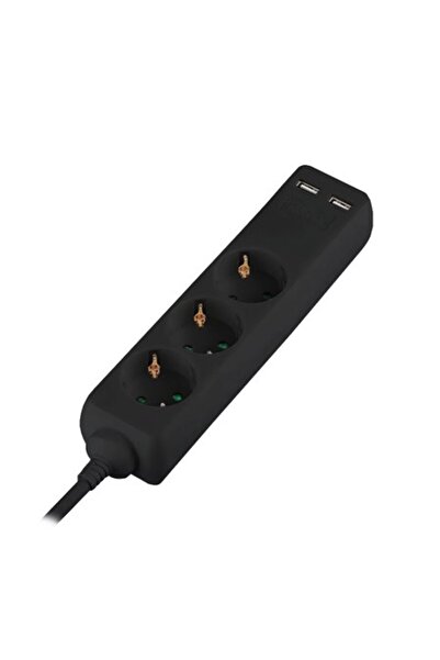 V-TAC Prelungitor cu 3 prize și 2 porturi USB, 5m, Negru, 16A, 3x1.5mm²