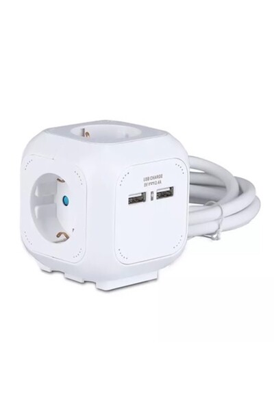 V-TAC Prelungitor tip cub cu 4 prize 16A, cu 2 porturi USB, 1,4 m