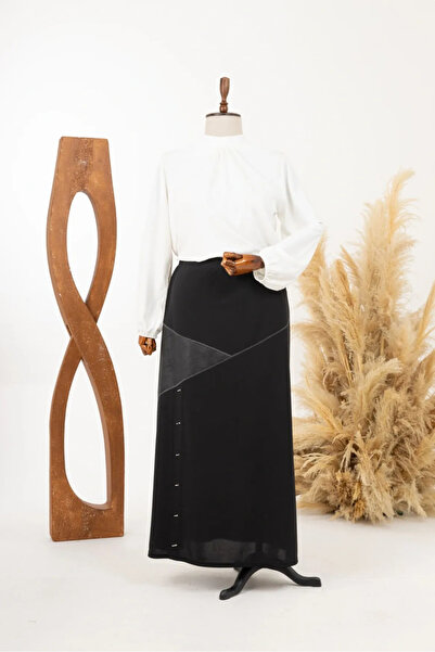 HESNA DERİ DETAYLI ASTARLI TESETTÜR ETEK