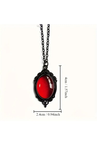YIWU Retro Quartz Vintage Gothic Pendant - Red Artificial Gemstone with Vintage Metal Frame