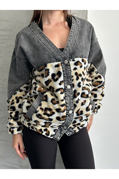 SOLİS MODA Plush Women's Jacket with Denim Details