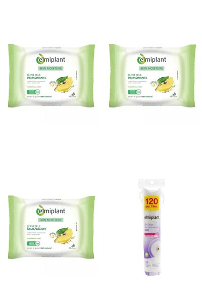 ELMIPLANT Set 4 Mixt: 3x Servetele demachiante ten normal mixt Skin Moisture,...