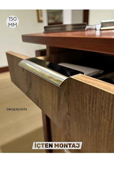 DKSDİZAYN İçten Yan Kulp Entegre Krom - 1. Sınıf Alüminyum Kulp - 150 MM - Mobilya Çekmece Mutfak Dolap Kulpu