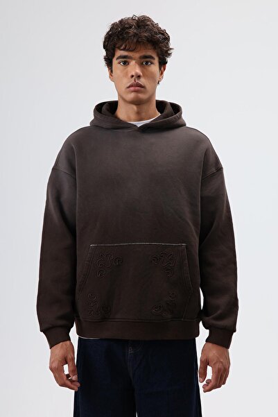 VAMOSCLO oversized Καφέ με κουκούλα με λεπτομέρεια κεντήματος